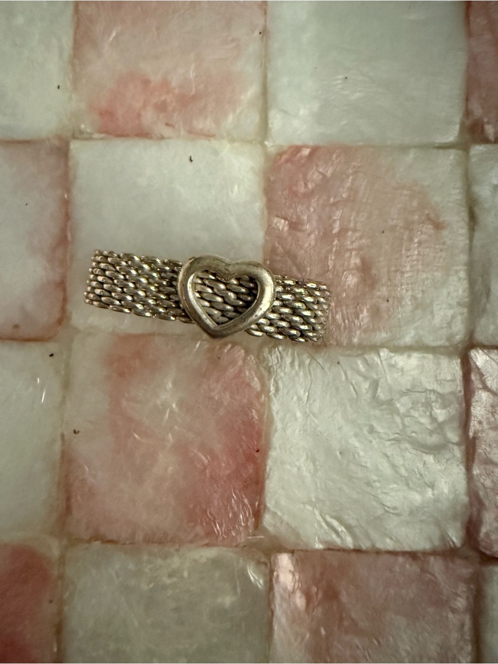 Sterling Silver Heart Mesh Ring - Silver